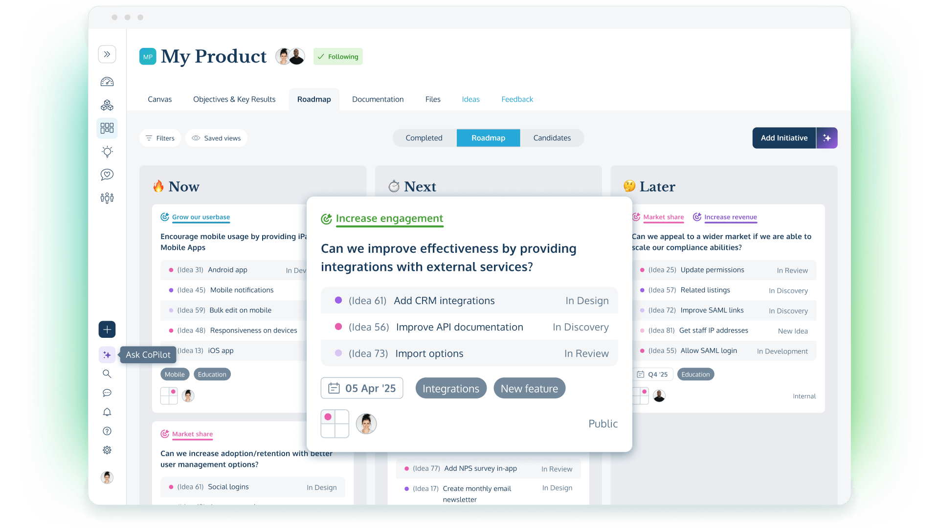 Product roadmap screenshot from ProdPad, product roadmap software for Product Managers