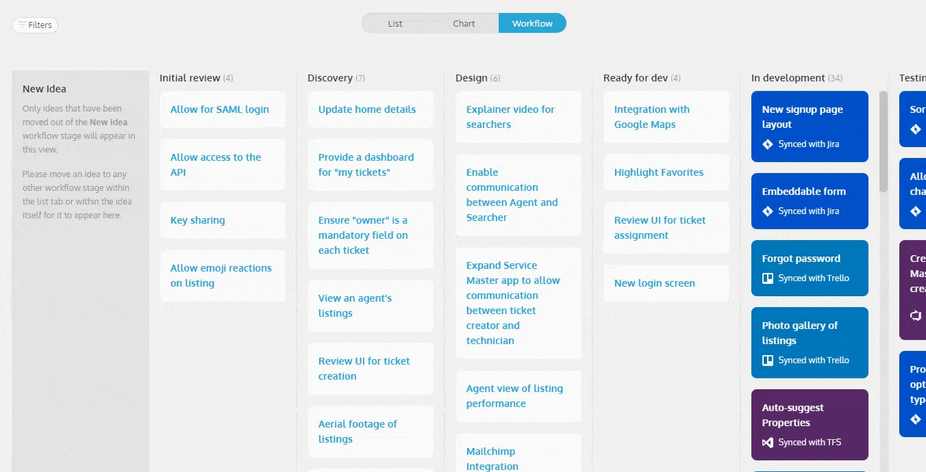 The Kanban workflow in ProdPad