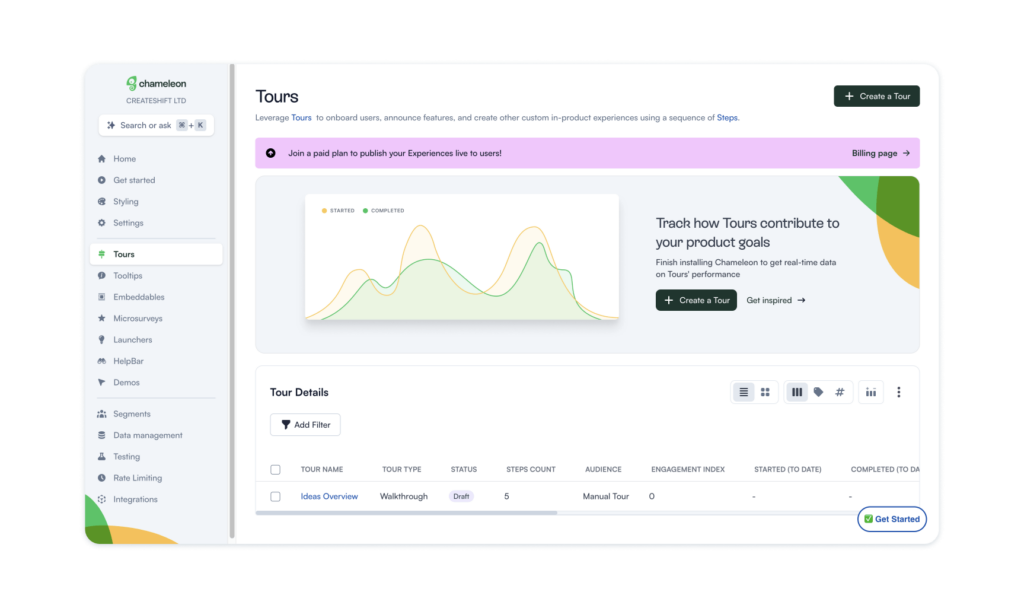 Chameleon onboarding software interface