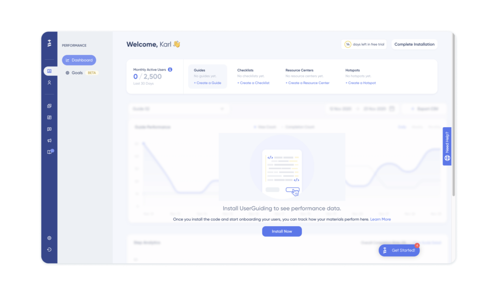 UserGuiding onboarding software interface