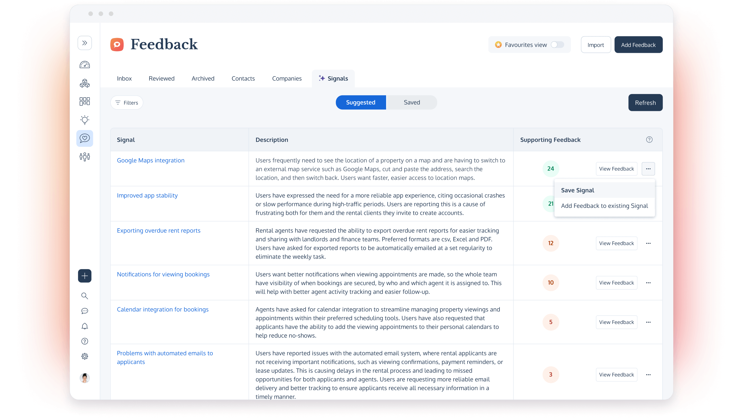 Customer feedback AI analysis tool in ProdPad product management software