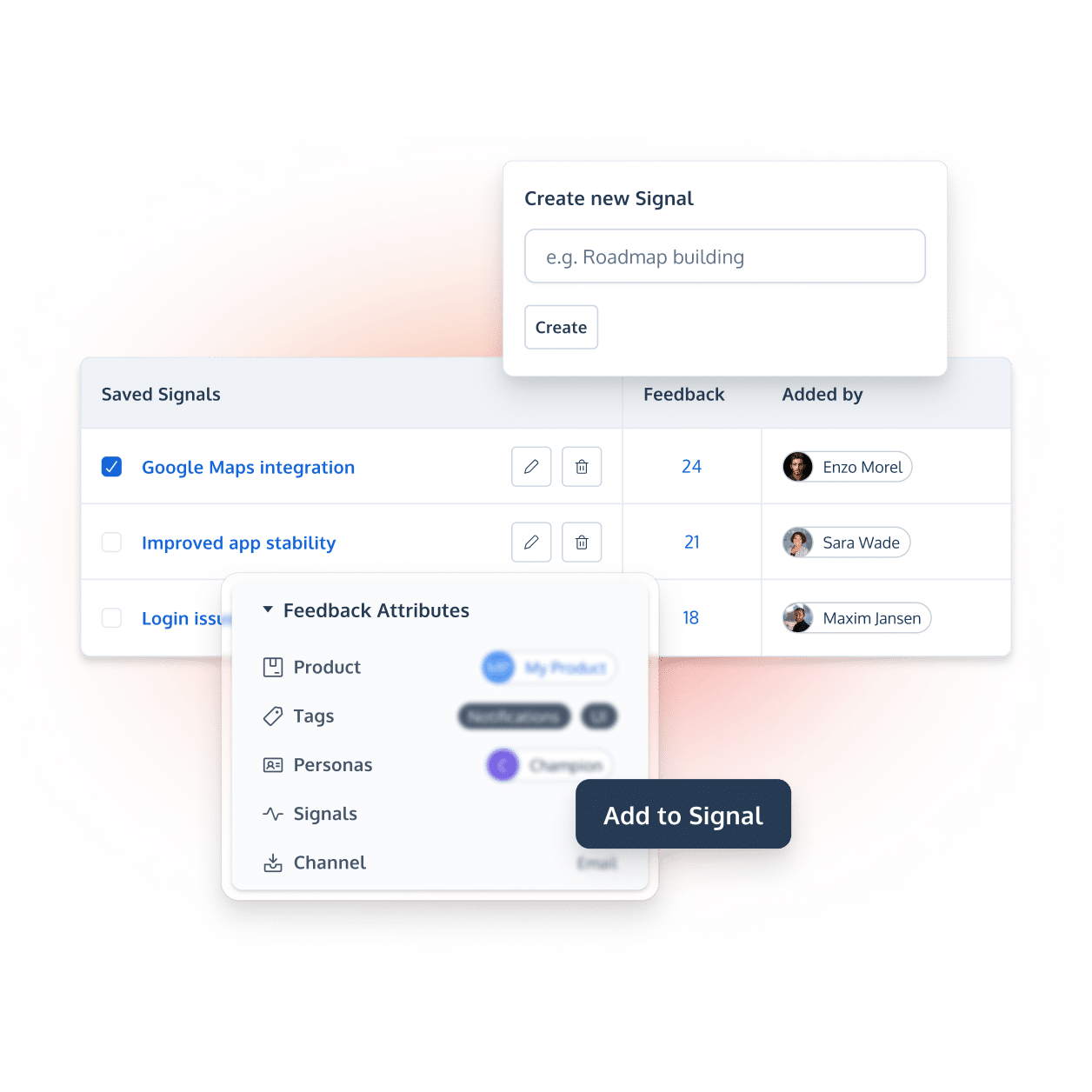 Develop your customer feedback strategy with the help of ProdPad's Signals tool