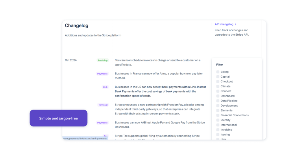 Stripe release notes examples