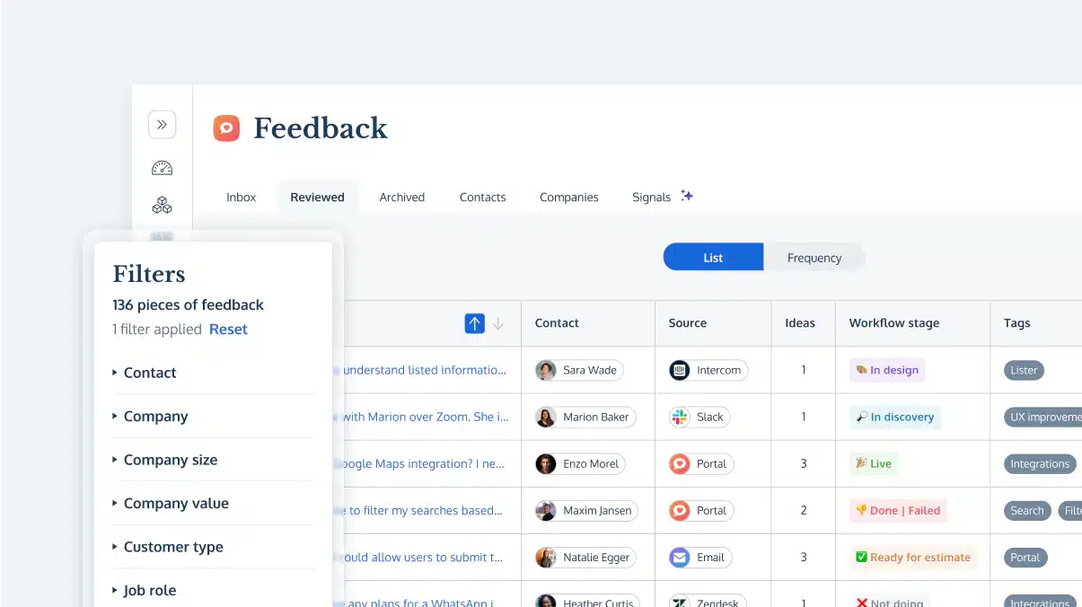 Customer Feedback Management system in ProdPad product management platform