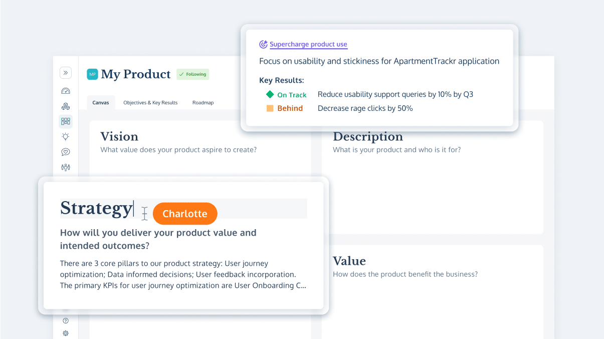 Product strategy canvas and OKR management in ProdPad product management platform